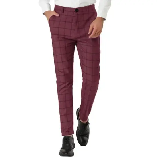 Lars Amadeus Men's Dress Plaid Slim Fit Flat Front Business Pants with Pockets image {7}