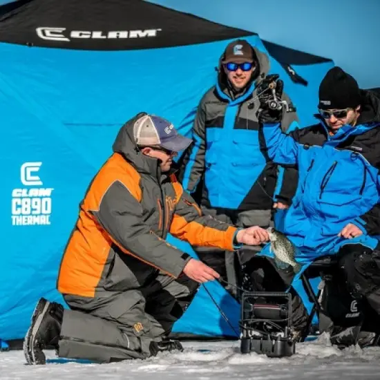 CLAM Pop-Up Ice Fishing Angler Hub Shelter Tent with Anchor Straps and Carrying Bag image {3}