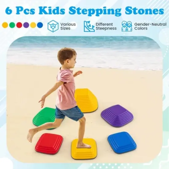 Costway 6 Pcs Kids Stepping Stone Square Balance Blocks for Indoor/Outdoor Exercise image {7}