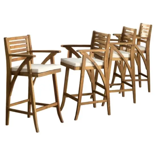 Hermosa 4pk Acacia Wood Patio Barstools - Christopher Knight Home image {6}