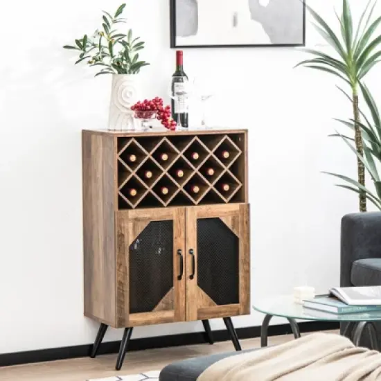 Costway 2-Door Kitchen Storage Bar Cabinet Buffet Sideboard w/ Wine Rack & Glass Holder image {8}