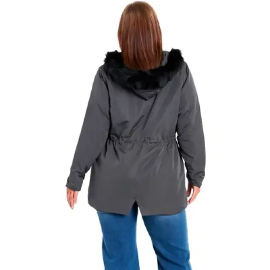 Women's Plus Size Faux Fur Lightweight Coat - grey | EVANS image {1}