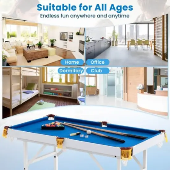 Costway 47" Folding Billiard Table Pool Game Table Indoor Kids w/ Cues Brush Chalk Green/Blue image {9}