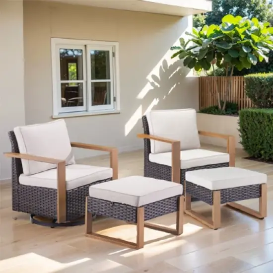 Buenhomino 4 Pieces Patio Furniture Sets, Wicker Patio Swivel Glider Chairs Set with 2 Ottoman, Outdoor Furniture Set for Outside Porch and Backyard image {1}