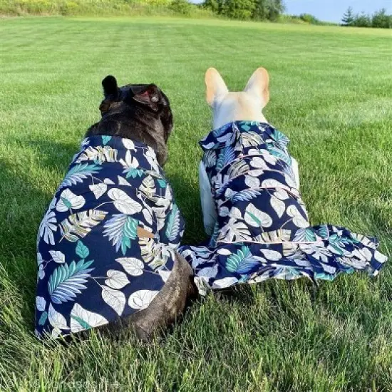 Parisian Pet 'Palm Leaves' Dog & Cat T-Shirt &ndash; Trendy Tropical Summer Pet Clothing, Comfortable & Lightweight - Blue & White image {2}