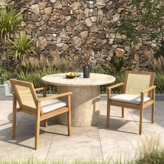 2pc Outdoor Dining Chairs, Acacia Wood and Wicker Frame with Cushions, Weather-Resistant Patio Seating with Tie-Downs - Coolbibila image {7}