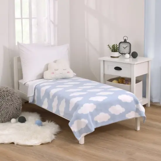 Everything Kids Light Blue and White Cloud Super Soft Toddler Blanket image {4}