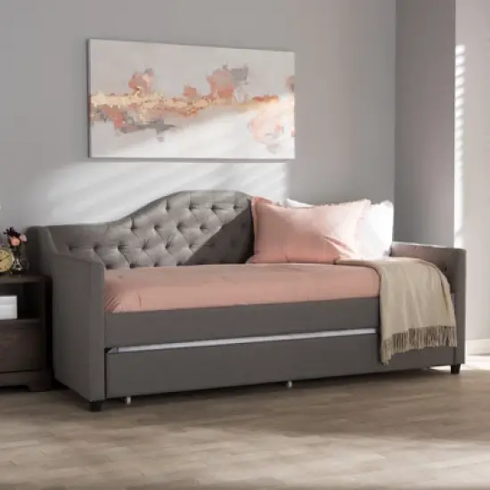 Twin Perry Modern and Contemporary Fabric Daybed with Trundle Light Gray - Baxton Studio image {6}