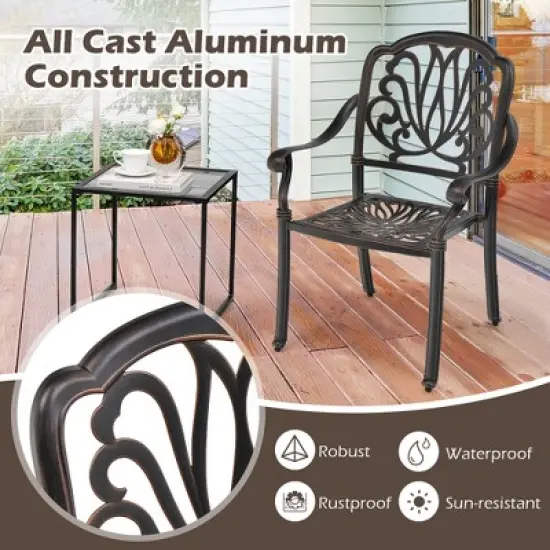 Tangkula 2 Pieces Cast Aluminum Chairs Set of 2 Stackable Patio Dining Chairs w/ Armrests image {6}