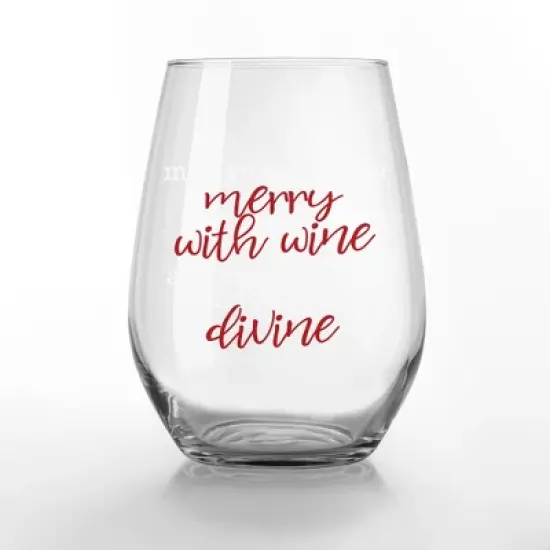 Creative Products Merry with Wine 15 oz. Stemless Wine Glass image {2}