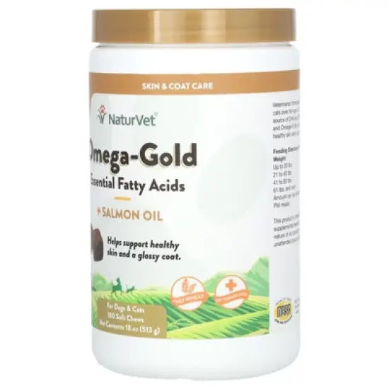 NaturVet Omega-Gold Essential Fatty Acids +Salmon Oil, For Dogs and Cats, 180 Soft Chews, 18 oz (513 g) image {3}