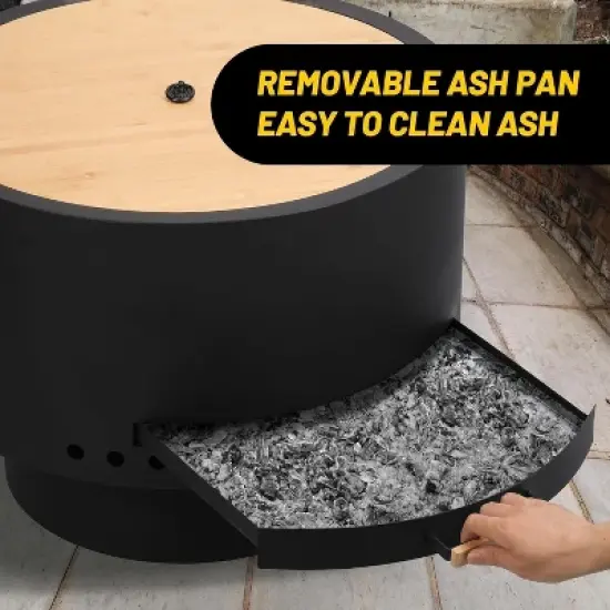 Acekool 26" Smokeless Fire Pit - Portable Wood Burning Fireplace with Removable Ash Pan & Hardwood Lid for Backyard, Camping (Black) image {3}