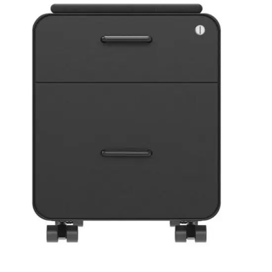 Monoprice Round Corner 2-Drawer File Cabinet - Black, Lockable With Seat Cushion - Workstream Collection image {4}