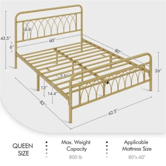 Yaheetech Metal Platform Bed Frame with Petal Accented Headboard and Footboard image {2}