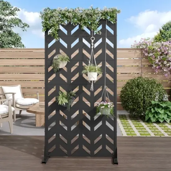 PexFix 72 in. x 35 in. Outdoor Privacy Screen Freestanding Galvanized Steel Panel Divider for Patio Deck Balcony Garden with Stable Base in Black image {8}
