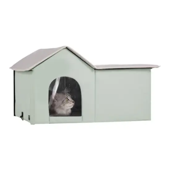 VEVOR Heated Cat House, Outdoor Kitty Shelter with Adjustable Temperature and Timer, 600D Oxford Cloth Foldable Cat Shelter, Green (Large) image {8}