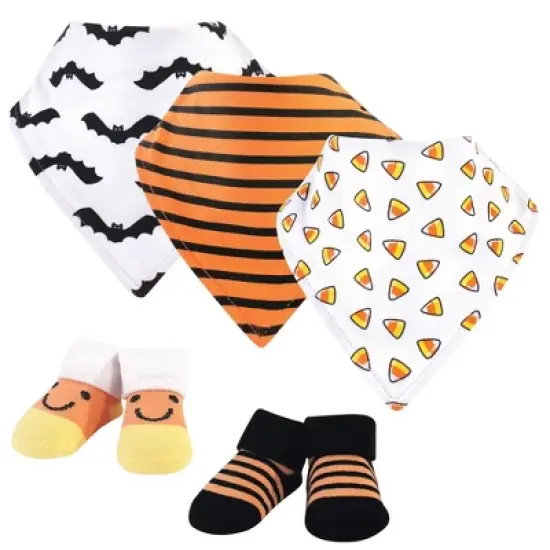 Hudson Baby Infant Cotton Bib and Sock Set 5pk, Candy Corn, One Size image {1}