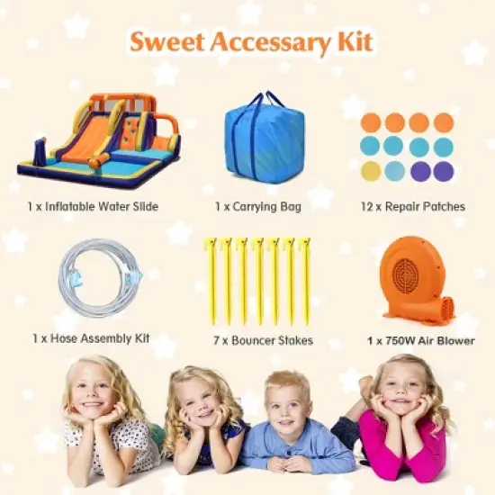 Costway Inflatable Waterslide 4-in-1 Kids Bounce Castle with Splash Pool（With 750W Blower） image {8}