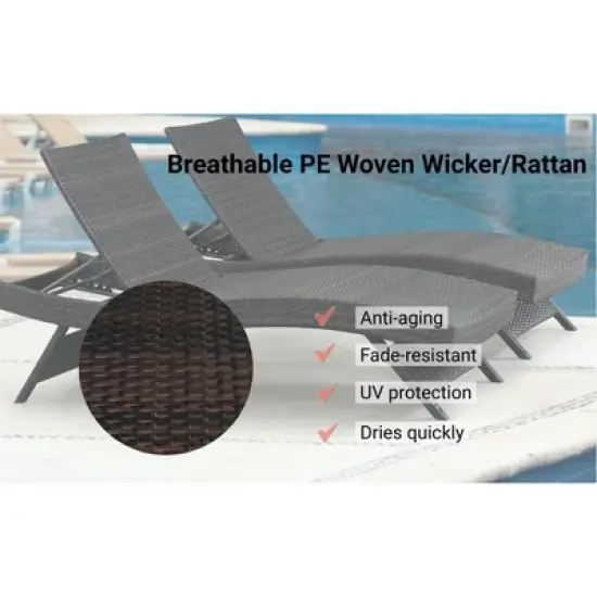 Probe Hues 2 PCS Wicker Patio Lounge Chair with 5-Ajustable Backrest and Pillow image {2}