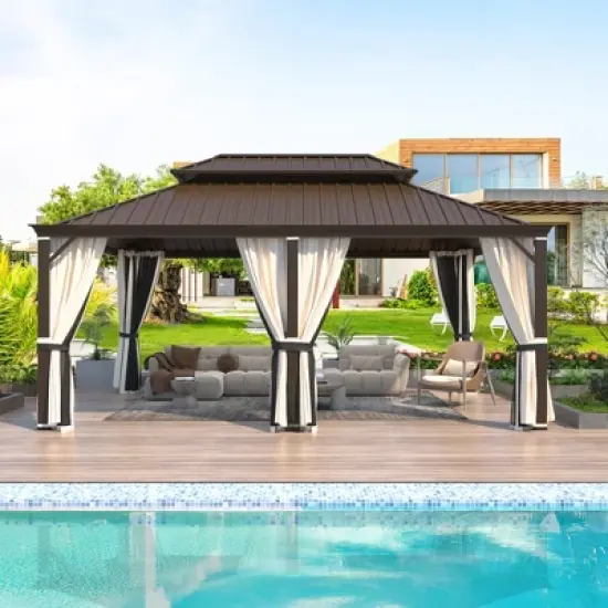 EROMMY 12' X 18' Hardtop Gazebo Aluminum Frame Gazebo with Galvanized Steel Double Roof image {3}