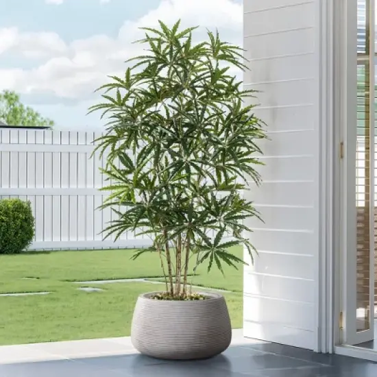 LuxenHome Rustic Indoor/Outdoor Planter &ndash; Round MgO Pot with Ribbed Texture image {3}