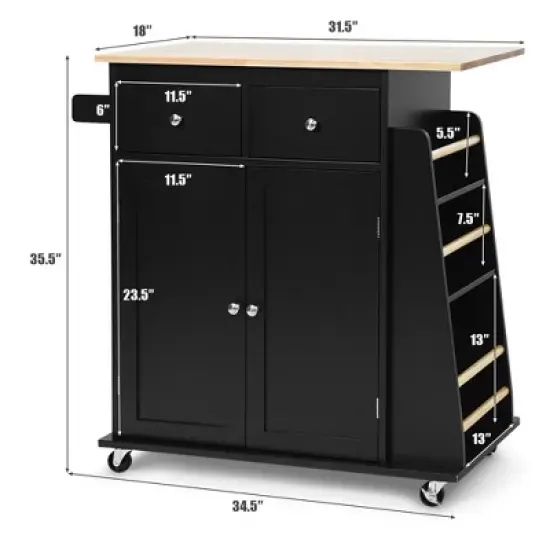 Costway Rolling Kitchen Island Utility Trolley Cabinet Storage Spice Towel Rack image {3}