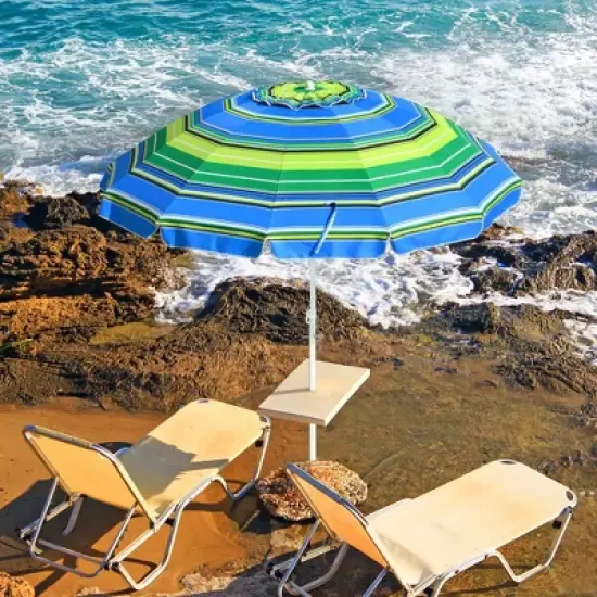 Yescom 7Ft Striped Outdoor Umbrella UV Protection Sunshade Tilt Sand Anchor Green+Blue image {8}
