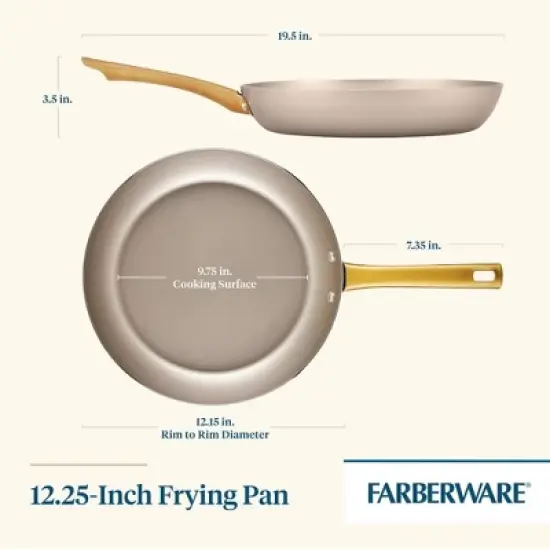 Farberware Radiant 12" Nonstick Open Skillet: Dishwasher-Safe, Gas & Electric Compatible, Phenolic Handle, Beige image {1}