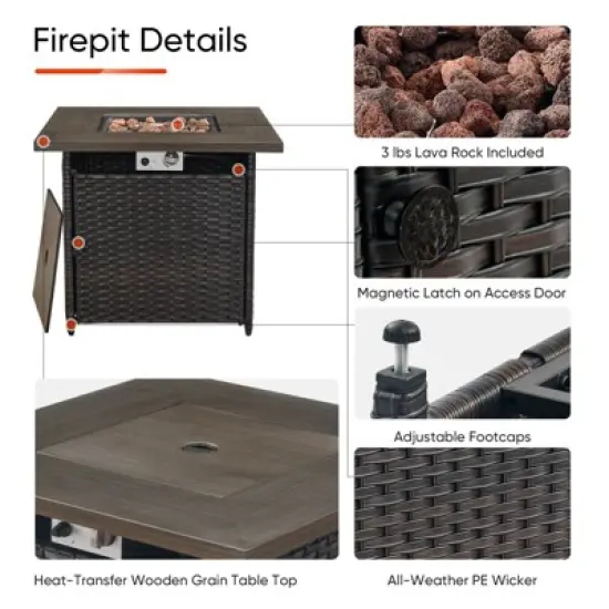 Buenhomino 30 Inch Propane Fire Pit Table, Outdoor Gas Fire Pits with Lid & Lava Rock, 50000 BTU Firepit for Dinning, Party in Outside, Patio or Yard image {5}