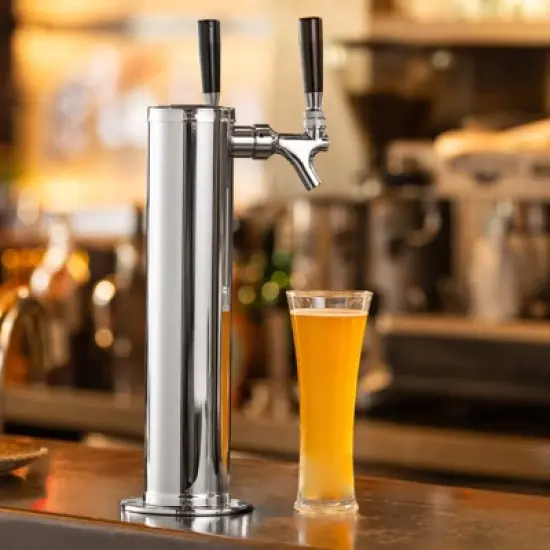 VEVOR Dual Taps Draft Beer Tower Dispenser, Stainless Steel Keg Beer Tower, Kegerator Tower Kit with Pre-Assembled Tubing image {1}