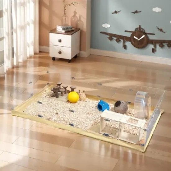 FURNIinspire Pet Crates and Houses Guinea Pig Cage, Hamster Enclosure with Waterproof Kraft Paper Bottom, Easy to Clean, Clear, 47.4"*9.84"*23.77" image {5}