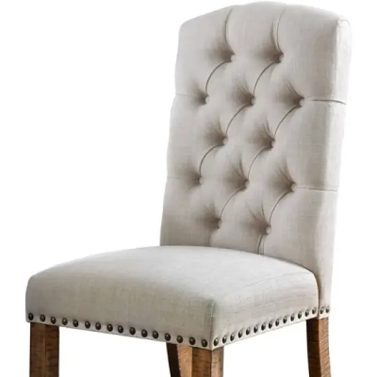 2pk Shelia Nailhead Trim Upholstered Side Chairs Rustic Pine/Ivory - HOMES: Inside + Out image {2}