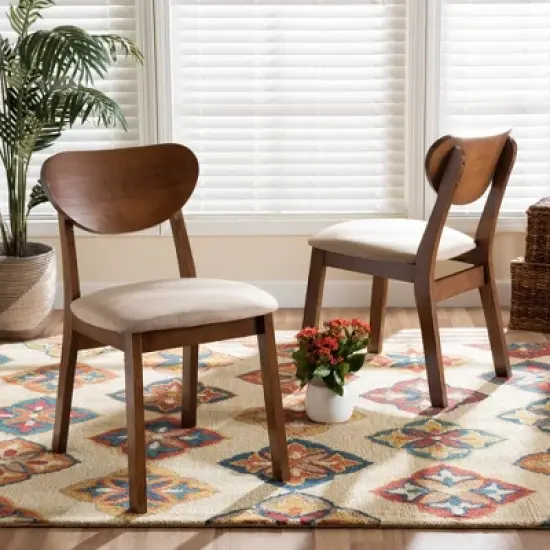 2pc Damara Fabric Upholstered and Wood Dining Chair Set - Baxton Studio image {5}