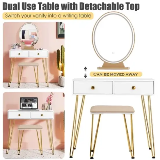 Costway Vanity Makeup Dressing Table W/ 3 Lighting Modes Mirror Touch Switch White image {4}