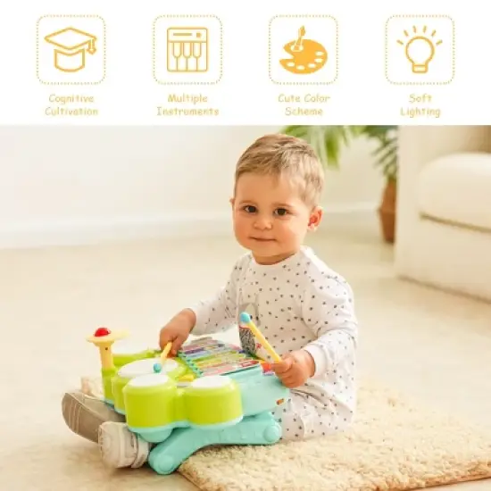 Costway 3 in 1 Musical Instruments Electronic Piano Xylophone Drum Set Learning Toys image {6}