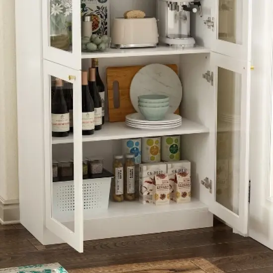 Famapy Modern White Pantry Cabinet With  Glass Doors image {6}