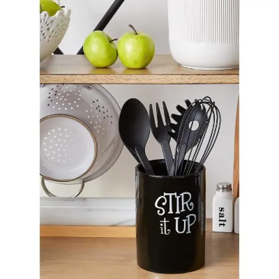 Design Imports Black Stir It Up Ceramic Utensil Holder image {4}