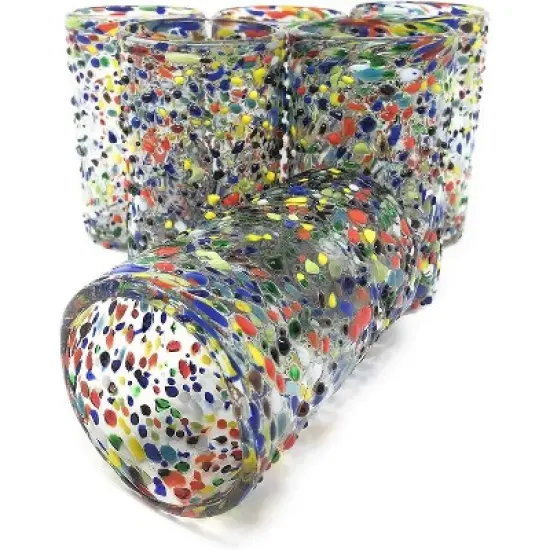 Dos Sue��os Mexican Hand Blown  Drinking Glasses - Confetti Rock Design - 14oz - Set of 6 image {3}