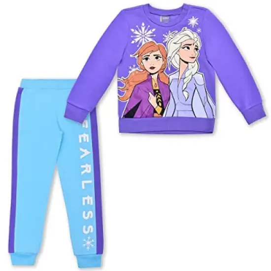 Disney Girl's 2-Pack Fearless Frozen Graphic Pullover Sweatshirt and Taped Jogger Pants Set for kids image {5}