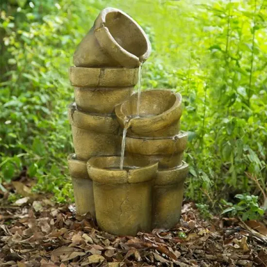 Teamson Home Outdoor Cascading Stacked Pot Waterfall Fountain, Brown image {1}