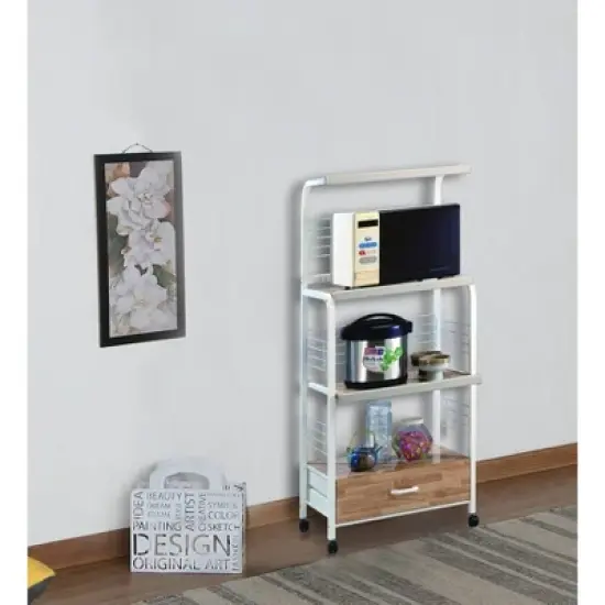 Commodious Kitchen Shelf On Casters White - Benzara image {3}