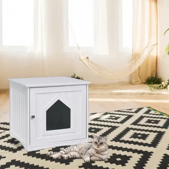 Tangkula Wooden Pet Cat House Litter Box Cat Washroom Nightstand Cat Storage Bench image {10}