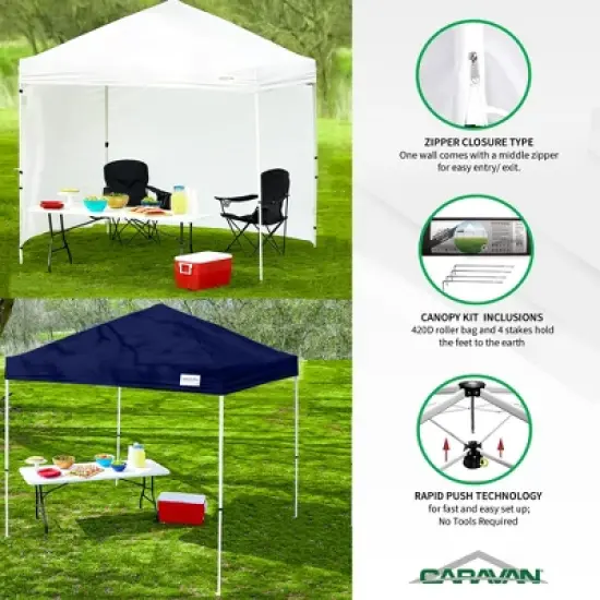 Caravan Canopy M-Series 12 x 12' 2 Straight Leg Sidewall Kit and M-Series Pro 2 12 x 12 Foot Shade Tent with Roller Bag for Recreational Use image {1}