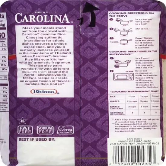 Carolina Long Grain Jasmine Rice - 2lbs image {1}