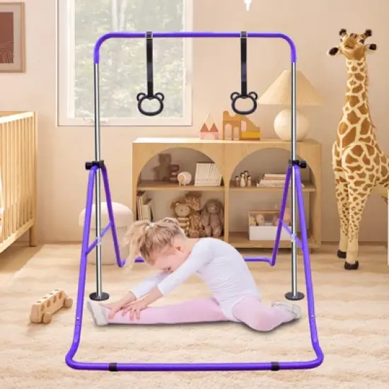 Gulches Purple Multi-Functional Adjustable Height Children's Horizontal Gymnastic Bar With Bear Rings image {2}