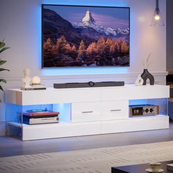 Bestier Black High Gloss TV Stand for TV up to 65" LED Television Entertainment Center Modern TV Cabinet with Storage Drawers image {10}