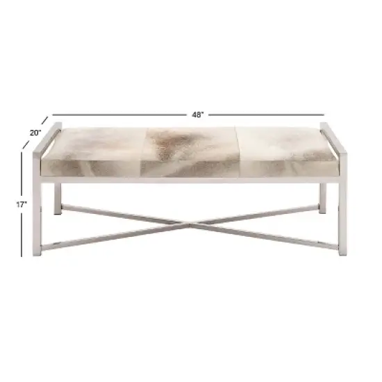 Contemporary Stainless Steel Rectangular Cowhide Bench - Olivia & May image {14}