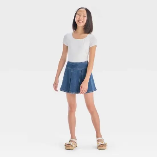 Girls' Drop-Waist Pleated Denim Skirt - art class&trade; image {2}