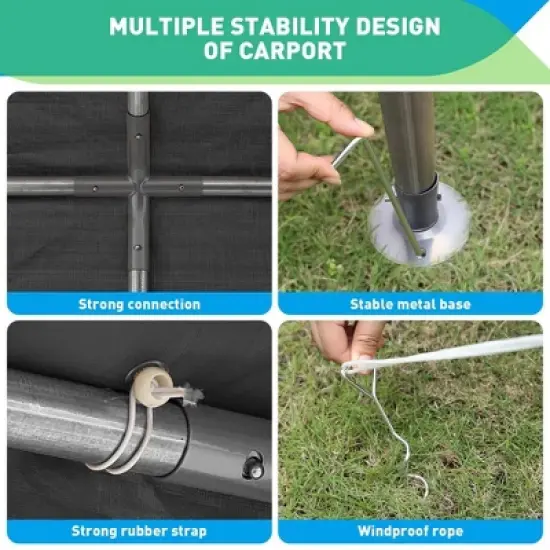 10x20FT Heavy Duty Carport, Portable Garage with Sidewalls, Doors and Ventilated Windows, UV Resistant and Waterproof, Carport Canopy, Gray image {2}