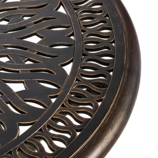 Outsunny Outdoor Furniture Cast Aluminum Dining Set for 4, Round Patio Table and Chairs w/ Umbrella Hole, Stackable Design, Adjustable Feet, Bronze image {4}